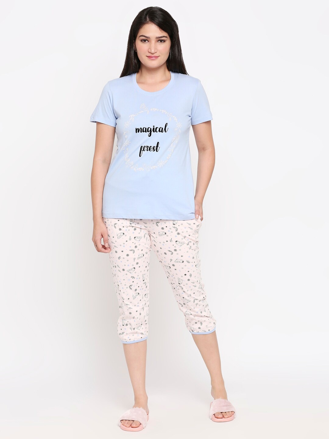 

XIN Women Blue & Pink Printed Night Suit