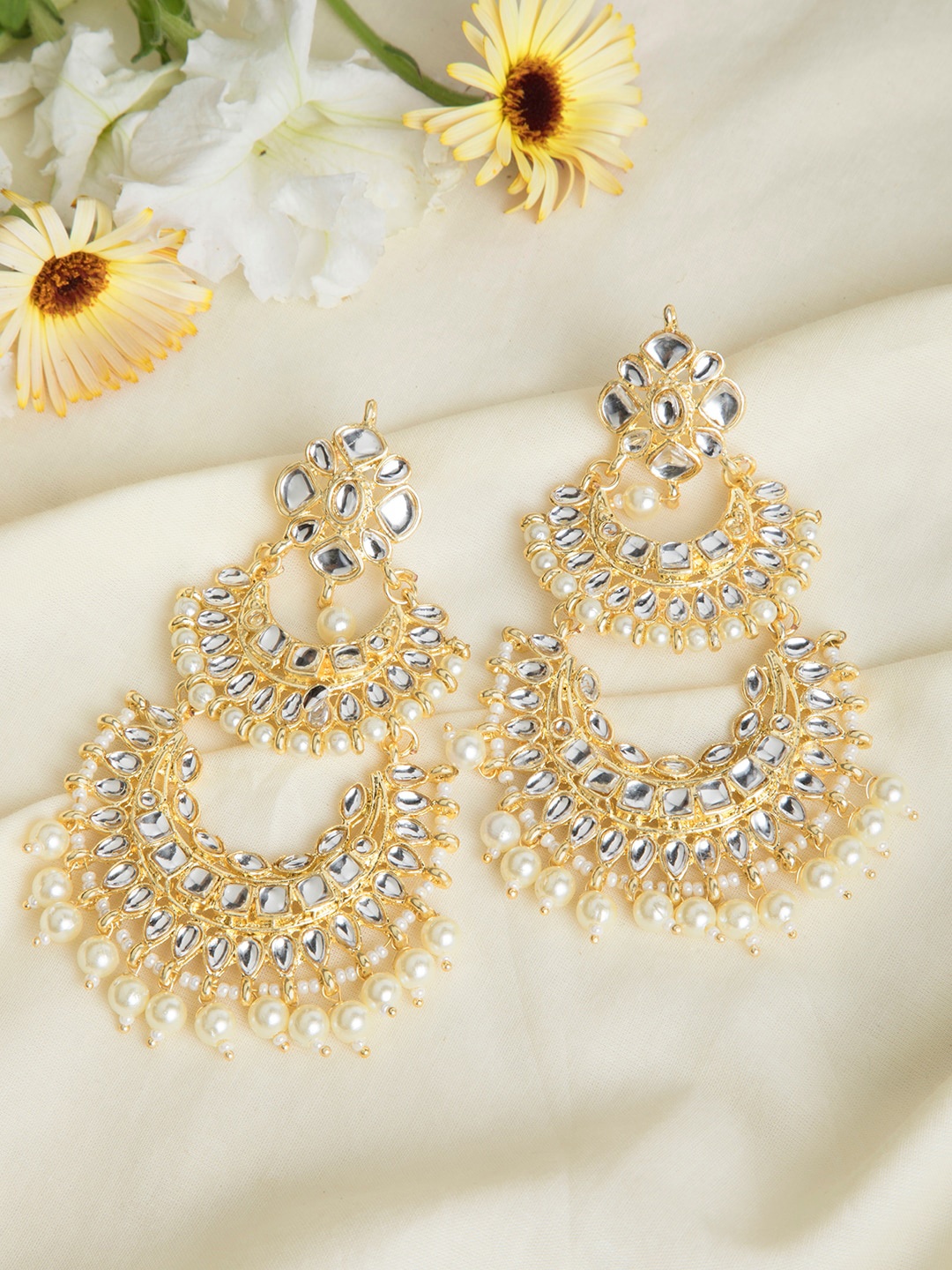

INDYA Gold-Toned Contemporary Chandbalis Earrings