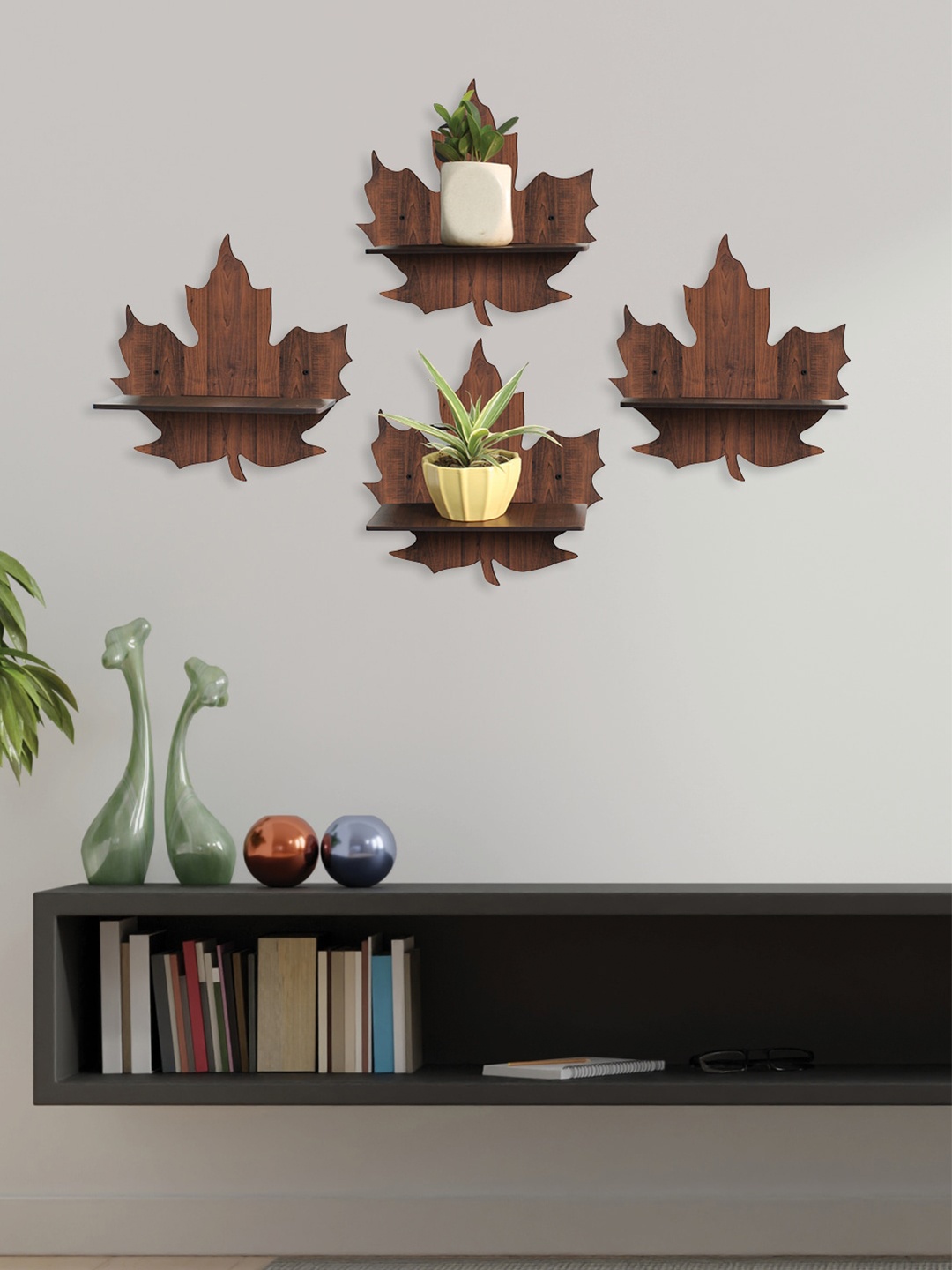 

RANDOM Set of 4 Coffee Brown MDF Basic Wall Shelves