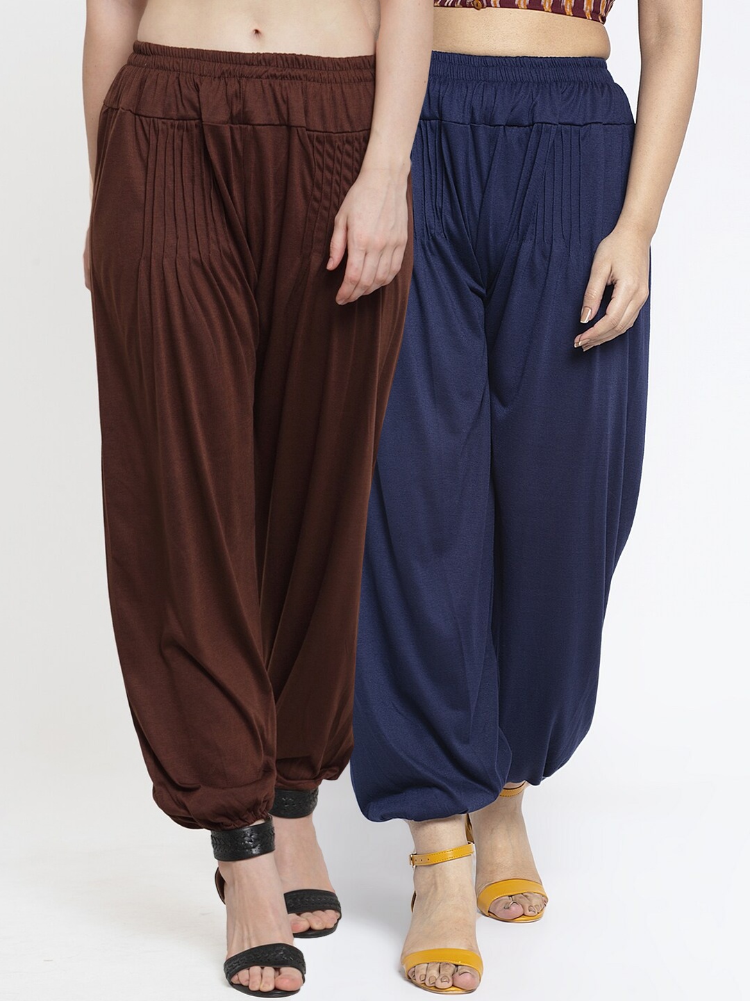GRACIT Women Pack Of 2 Solid Harem Pants, Brown
