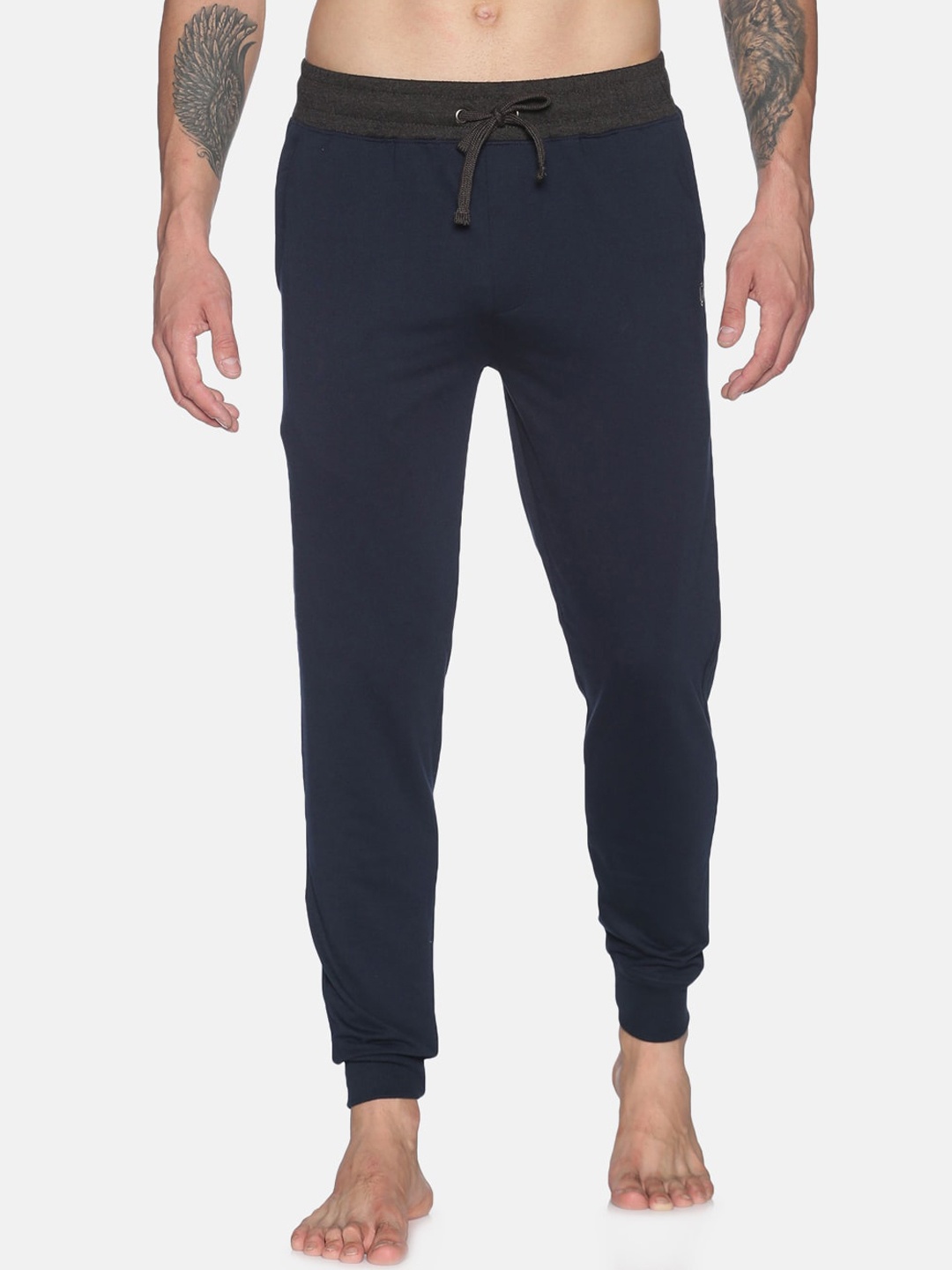 Dollar Men Navy Blue Solid Pure Cotton Lounge Pants