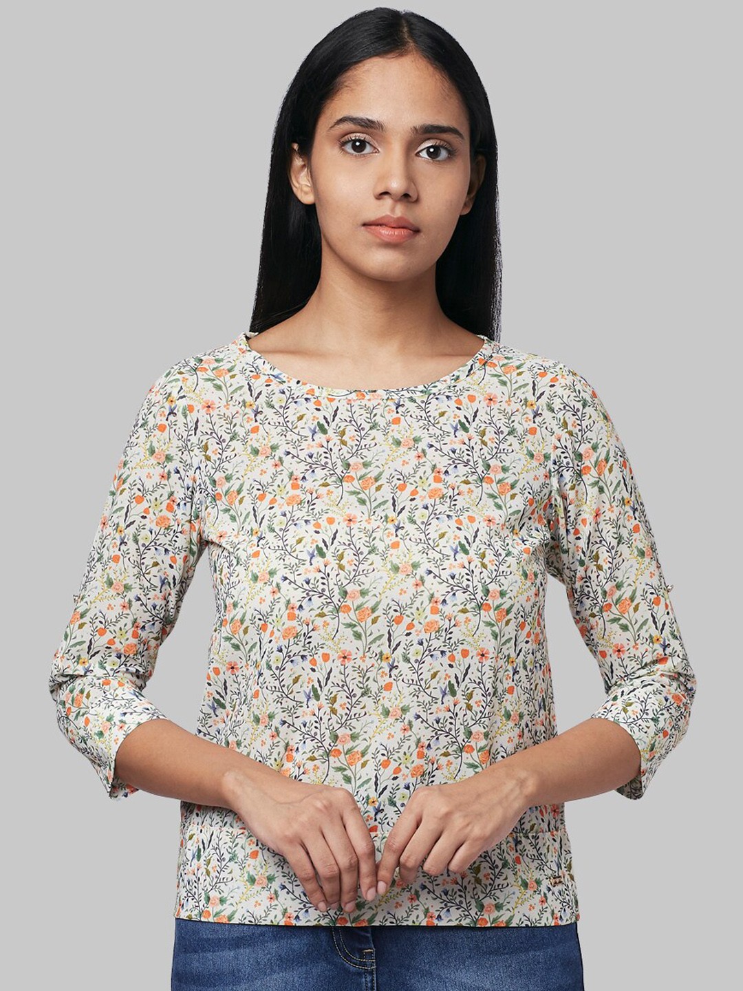 

Park Avenue Woman Floral Regular Top, Cream