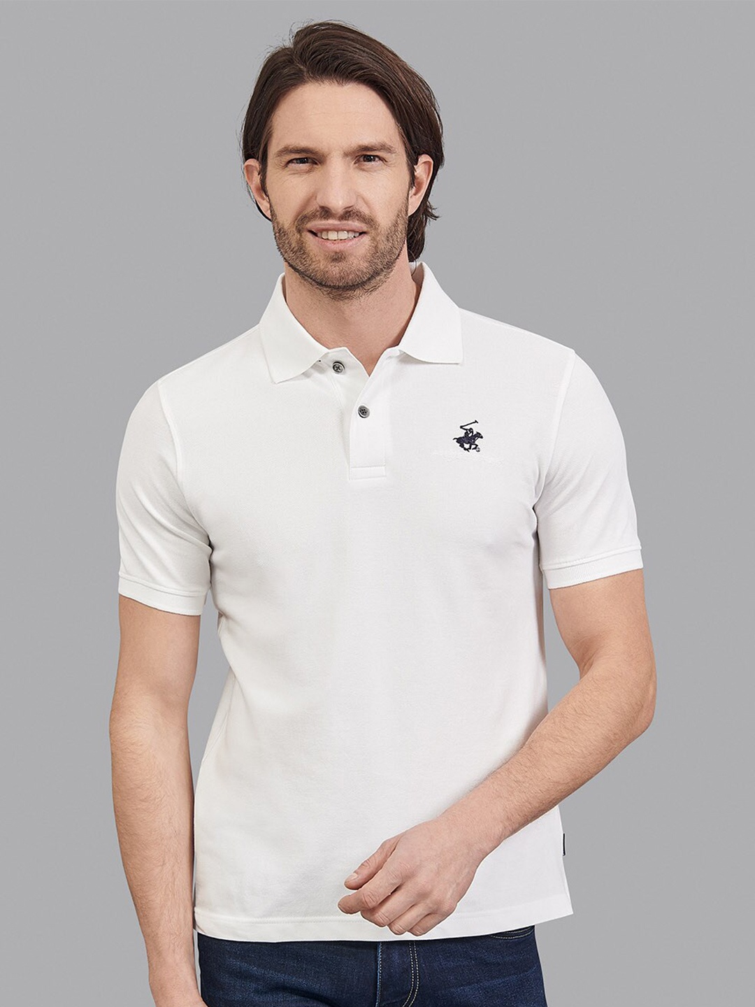 

Beverly Hills Polo Club Men White Polo Collar Slim Fit Tshirt