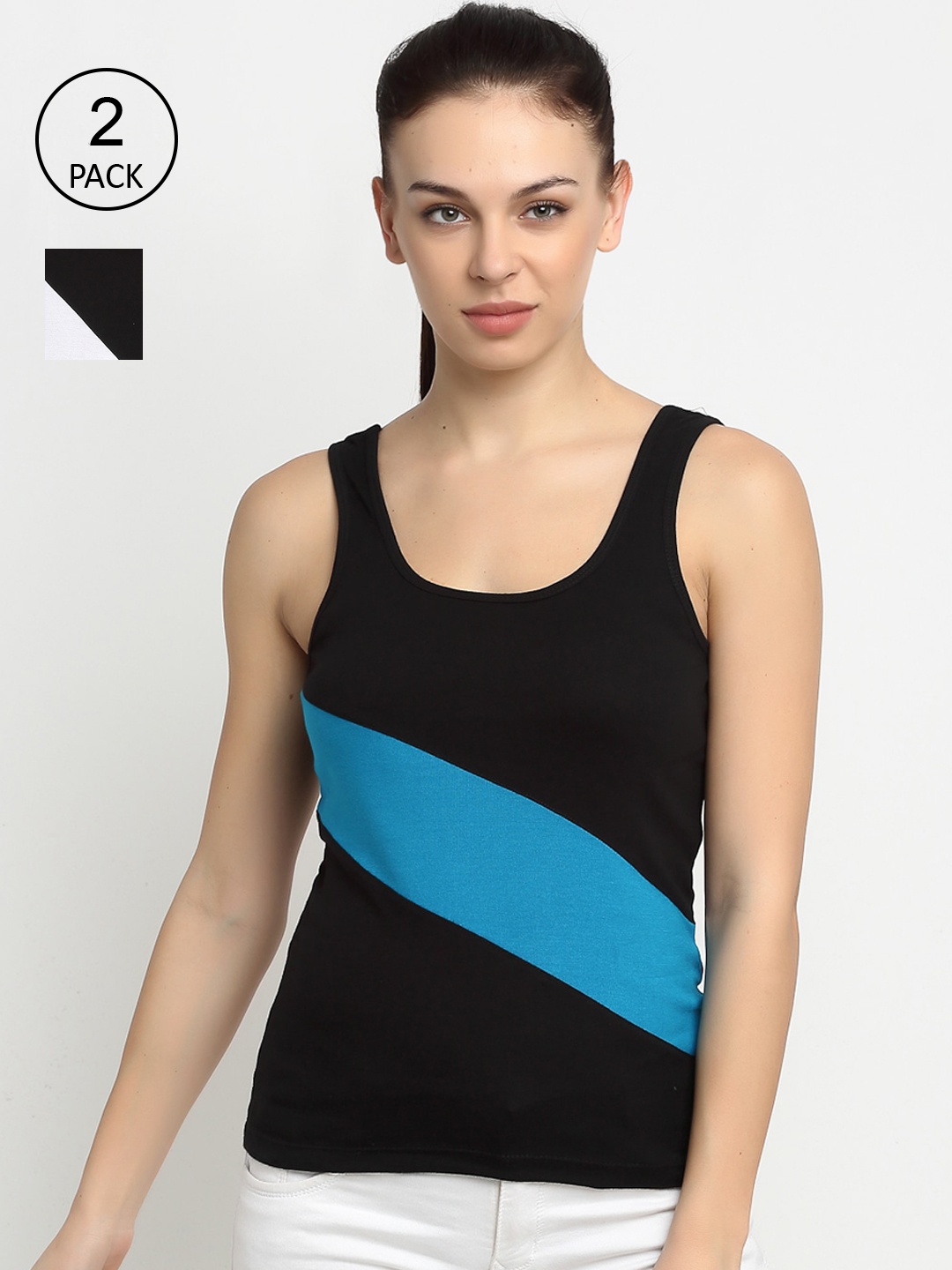 

Friskers Women Pack of 2 Multicoloured Colourblocked Tank Top, Multi