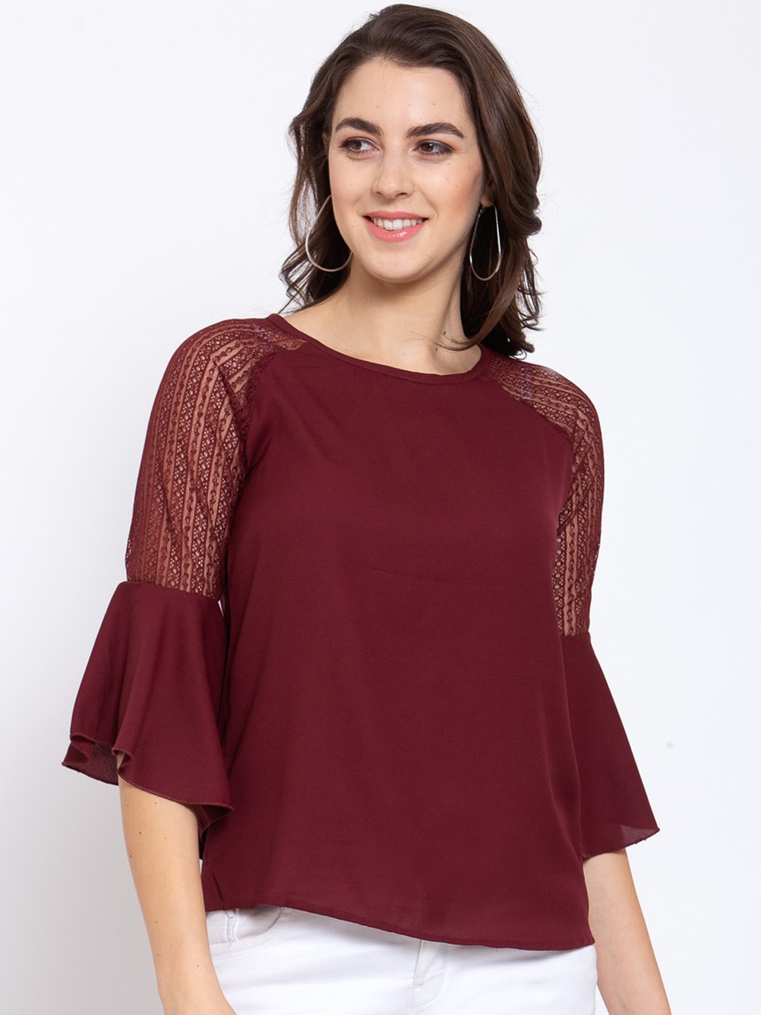 

Style Quotient Burgundy Crepe Regular Top