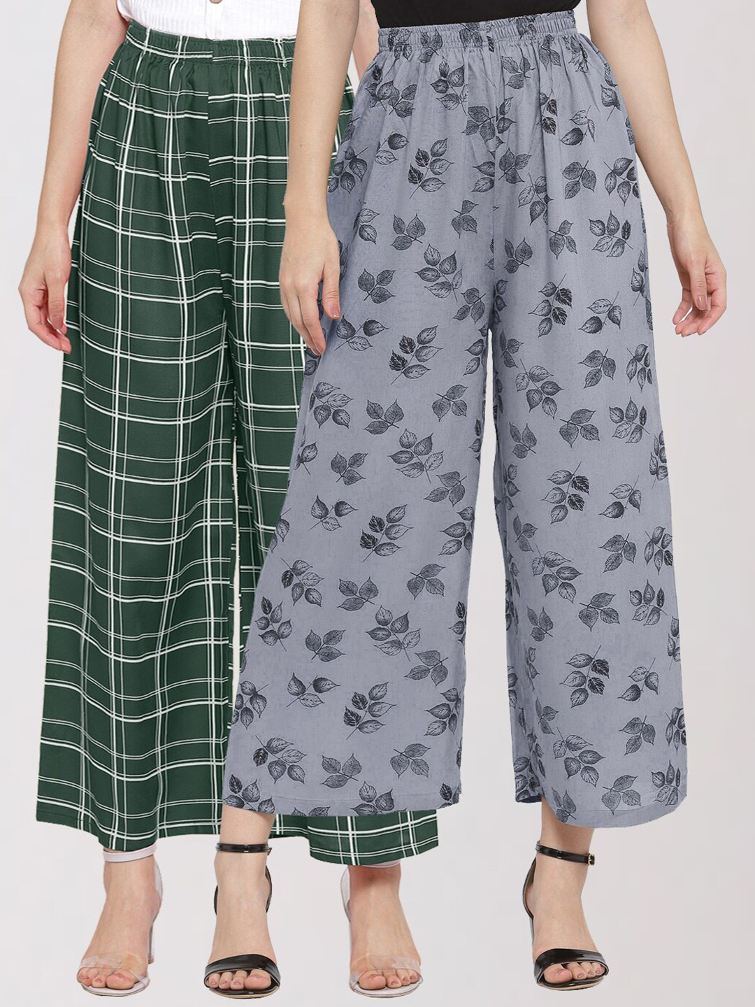 

KLOTTHE Women Green & Grey Set of 2 Checked Palazzos