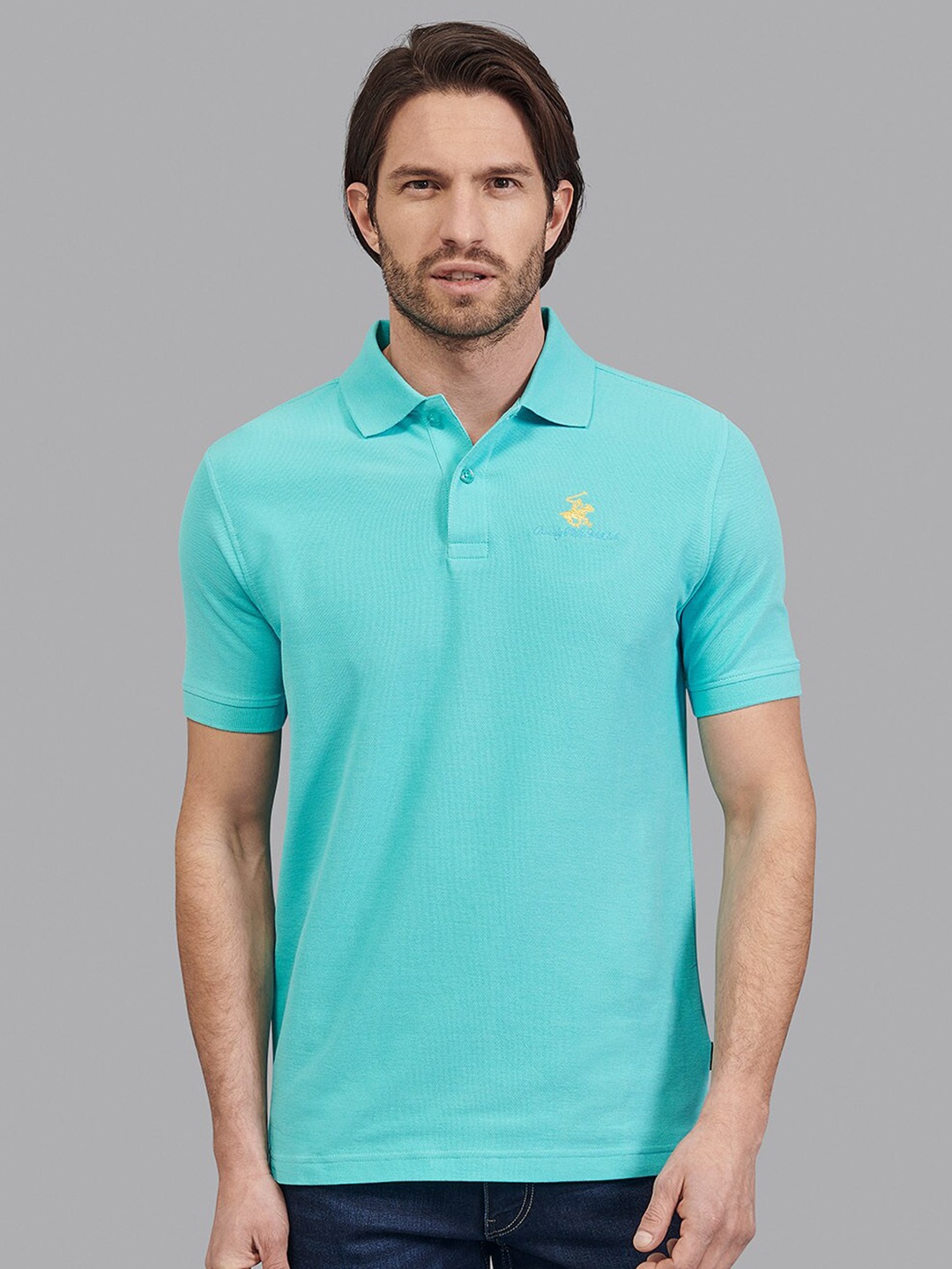 

Beverly Hills Polo Club Men Blue Self Design Polo Collar T-shirt