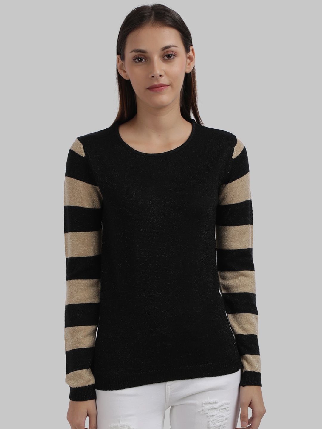 

Parx Black & Brown Colourblocked Regular Top