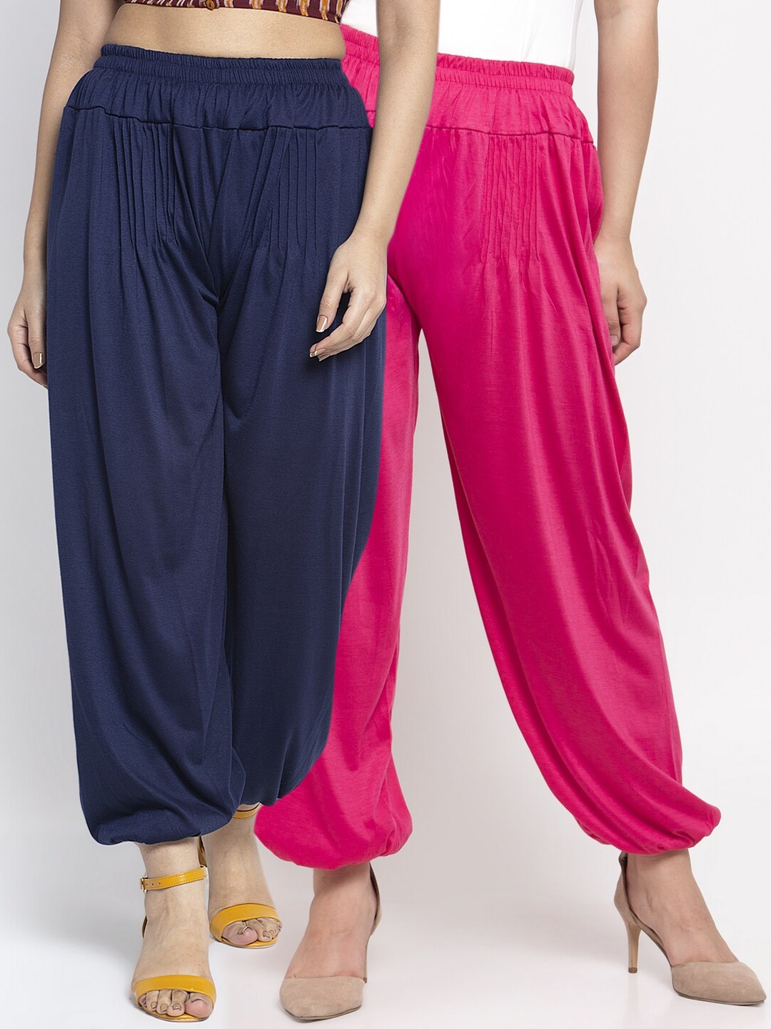 

GRACIT Women Pink & Navy Blue Pack Of 2 Solid Harem Pants