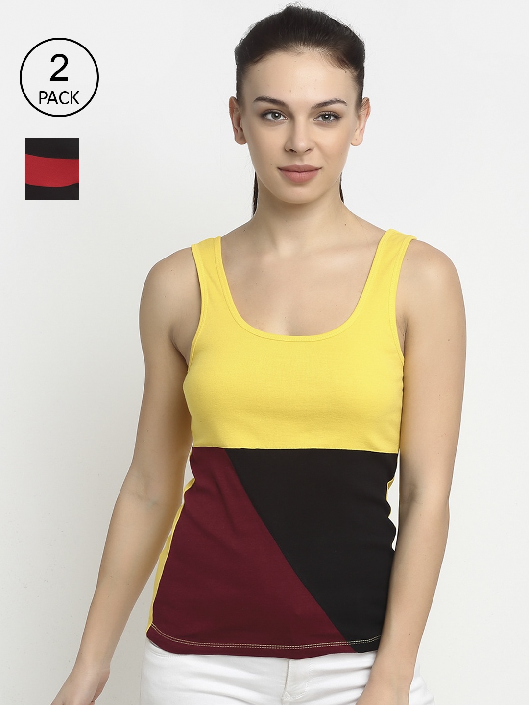 

Friskers Pack Of 2 Multicoloured Colourblocked Tank Tops, Multi