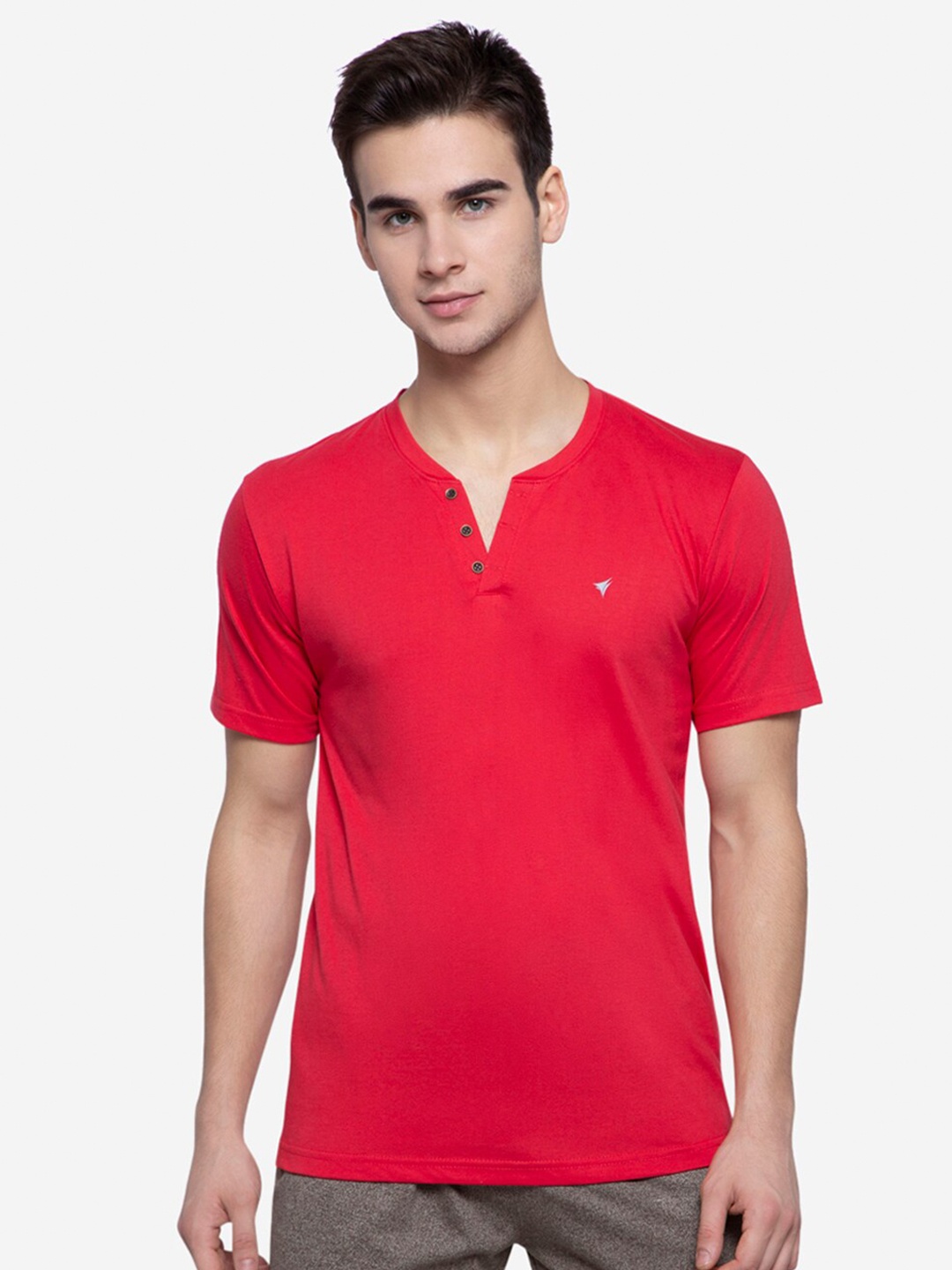 

NEVA Men Red Solid Henley Neck T-shirt