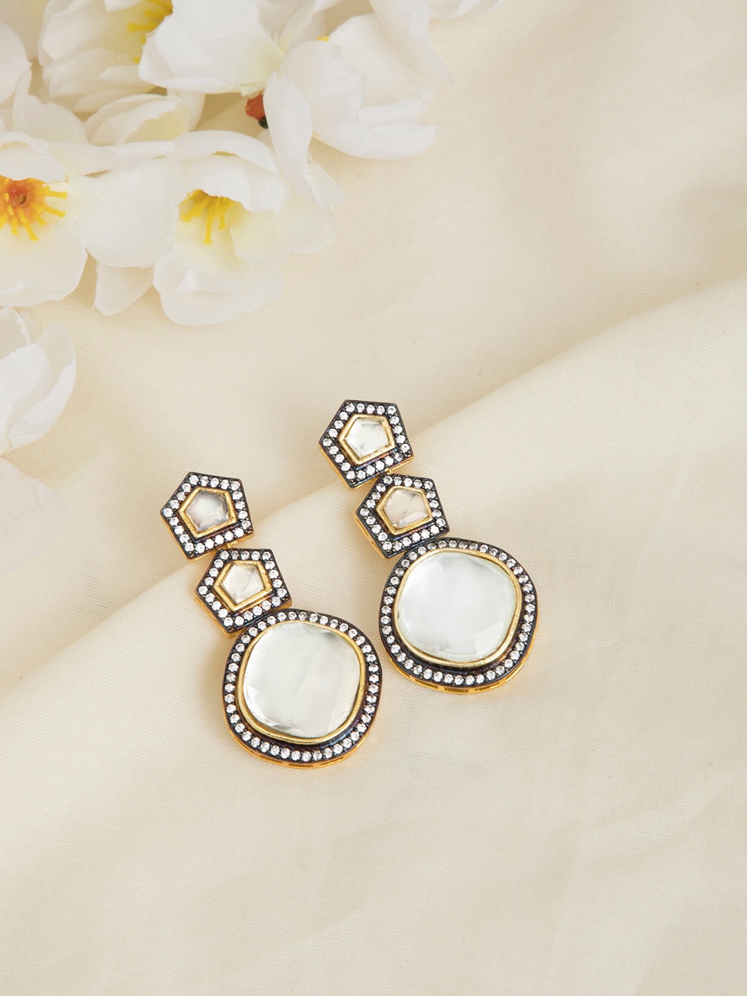 

INDYA Gold-Toned Contemporary Drop Earrings