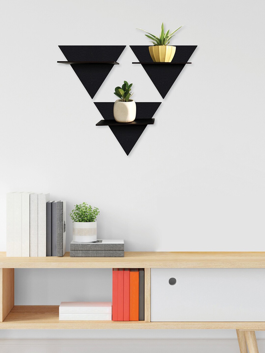 

RANDOM Black Set of 3 Wall Hanging Laminated MDF Wood Plant Stand