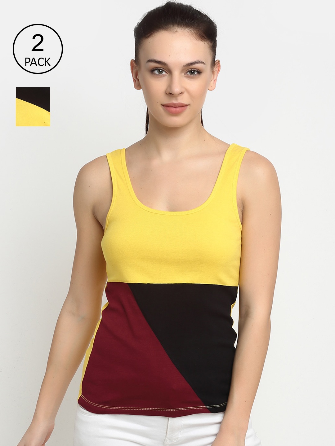 

Friskers Pack Of 2 Multicoloured Colourblocked Tank Tops, Multi