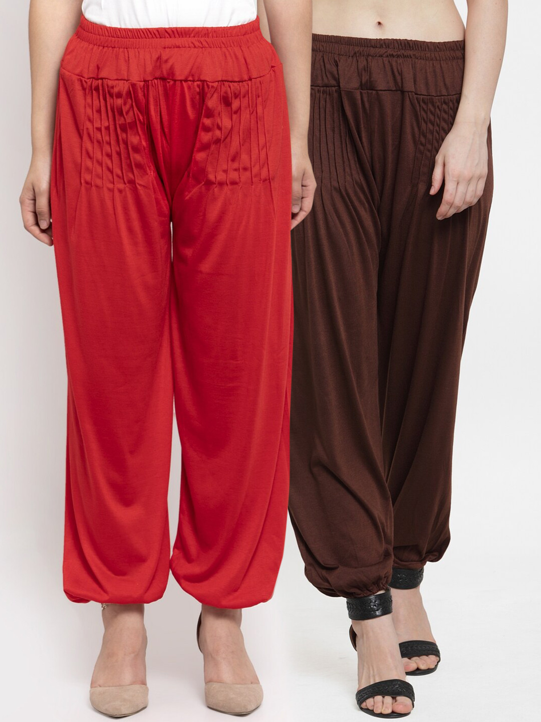 

GRACIT Women Pack Of 2 Solid Harem Pants, Red