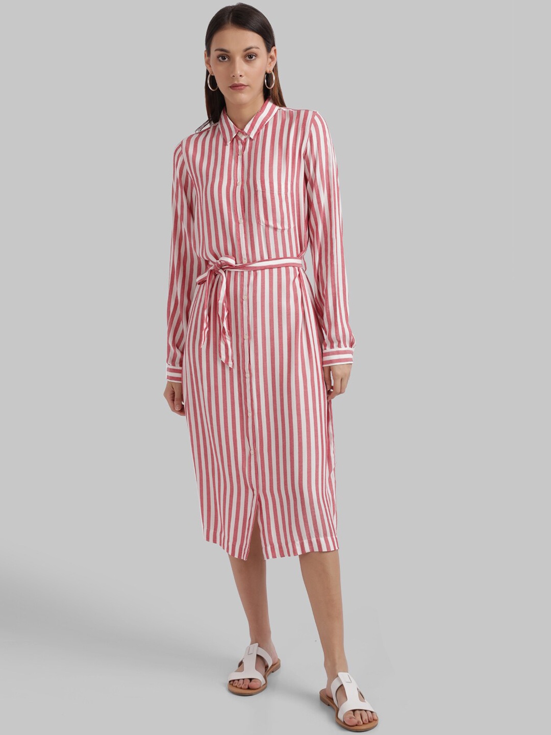 

Parx Women Red & White Striped Shirt Dress with Belt