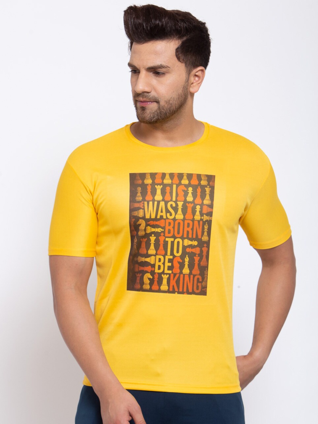 KLOTTHE Men Yellow & Brown Printed T-shirt