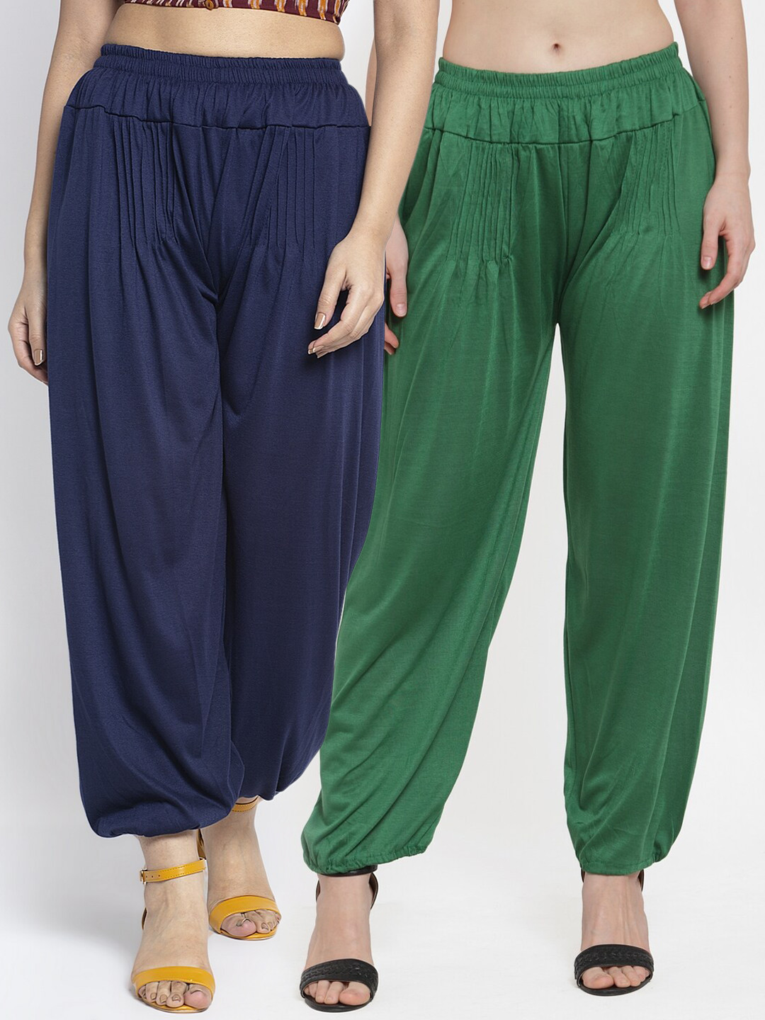 

GRACIT Women Green & Navy Blue Pack Of 2 Solid Harem Pants