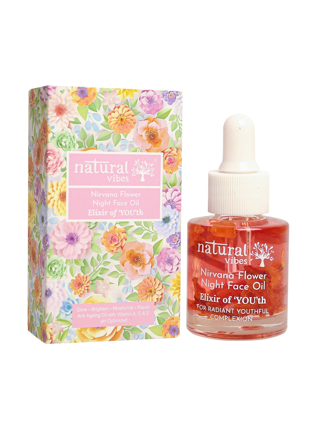 

natural vibes Anti Ageing Nirvana Flower Night Face Oil - 20ml, Pink