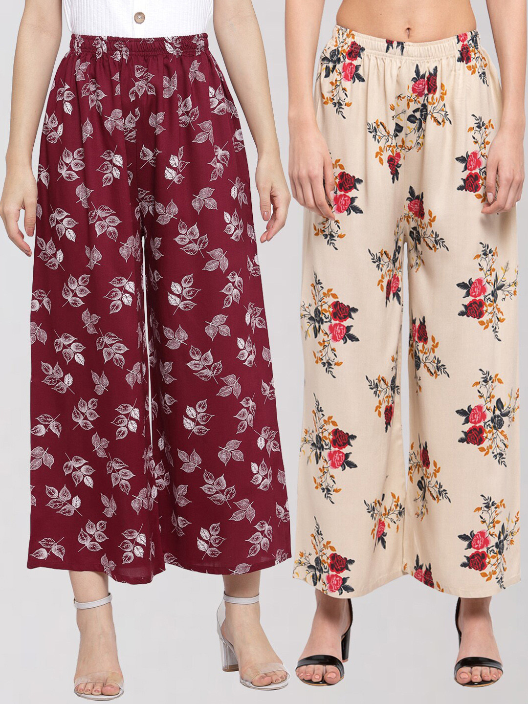 

KLOTTHE Women Pack Of 2 Maroon & White Floral Printed Palazzos