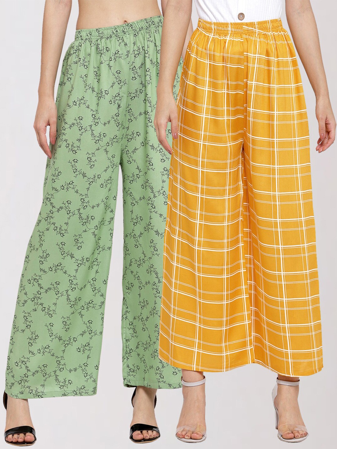 

KLOTTHE Women Yellow & White 2 Printed Palazzos