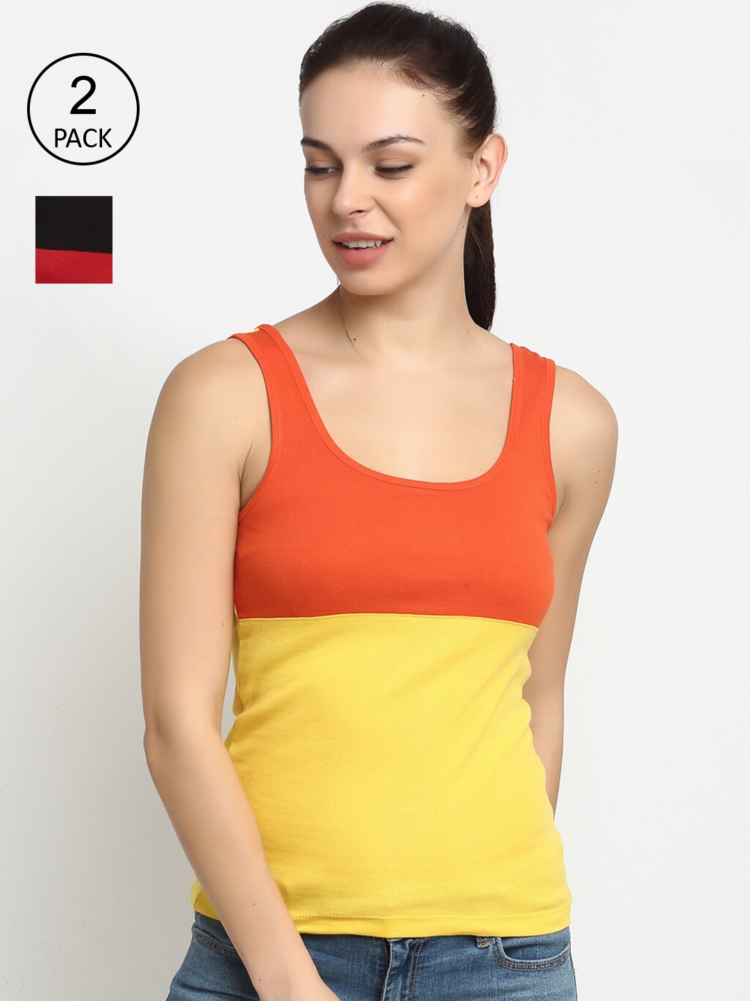 

Friskers Women Multicoloured Pack of 2 Colourblocked Tank Top, Multi