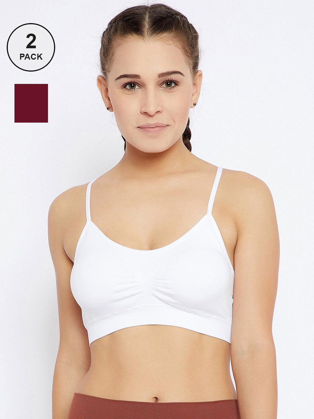 

C9 AIRWEAR Seamless Pack Of 2 White & Maroon Full Coverage Lightly Padded Workout Bras