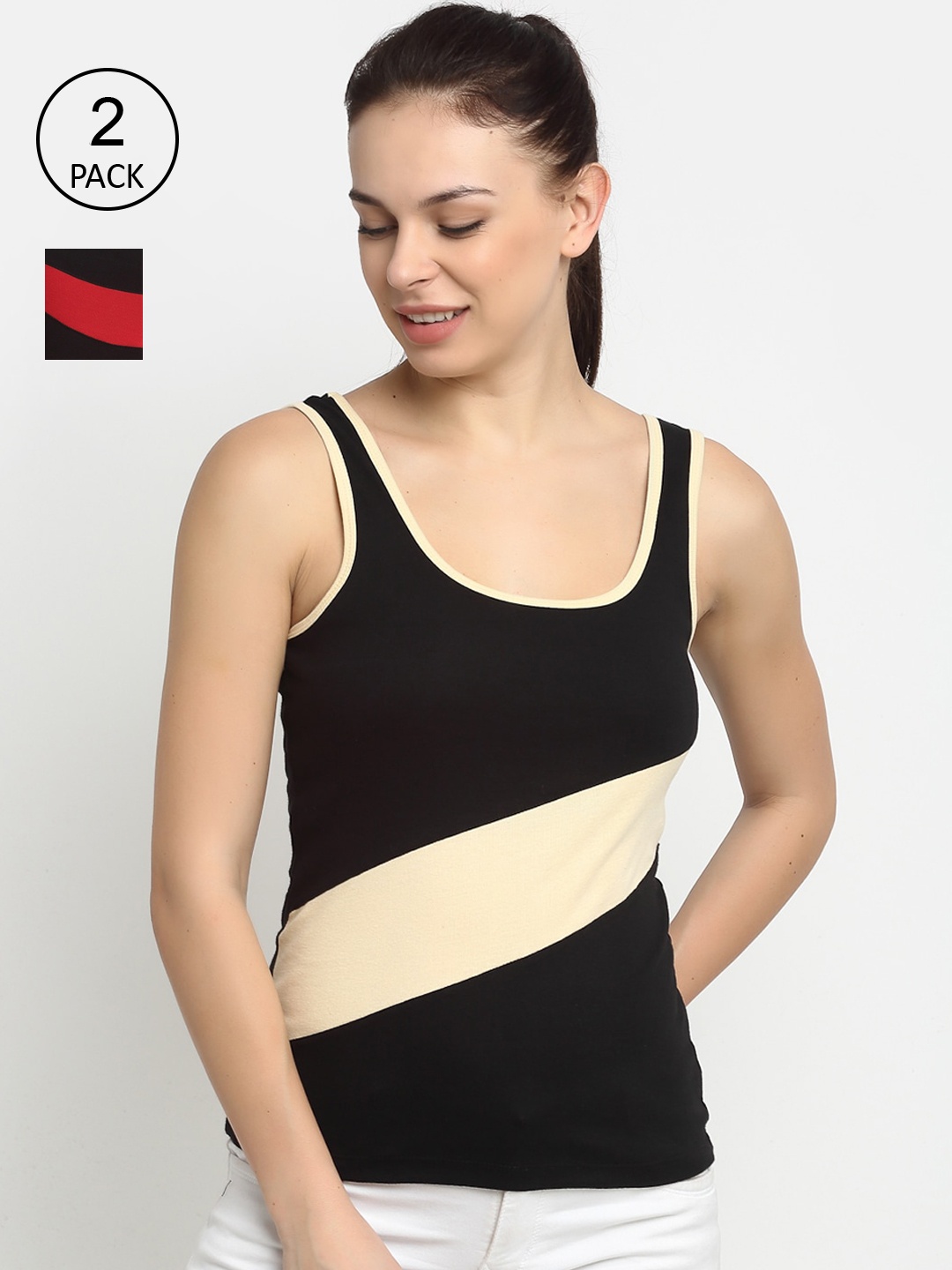 

Friskers Pack Of 2 Multicoloured Colourblocked Tank Tops, Multi