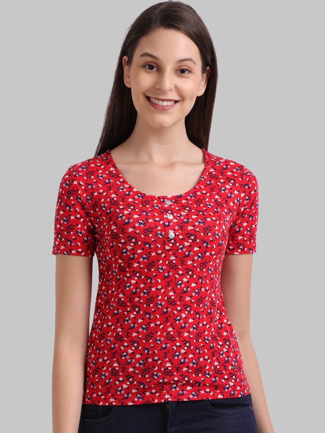 

Parx Maroon Ditsy Floral Print Regular Top