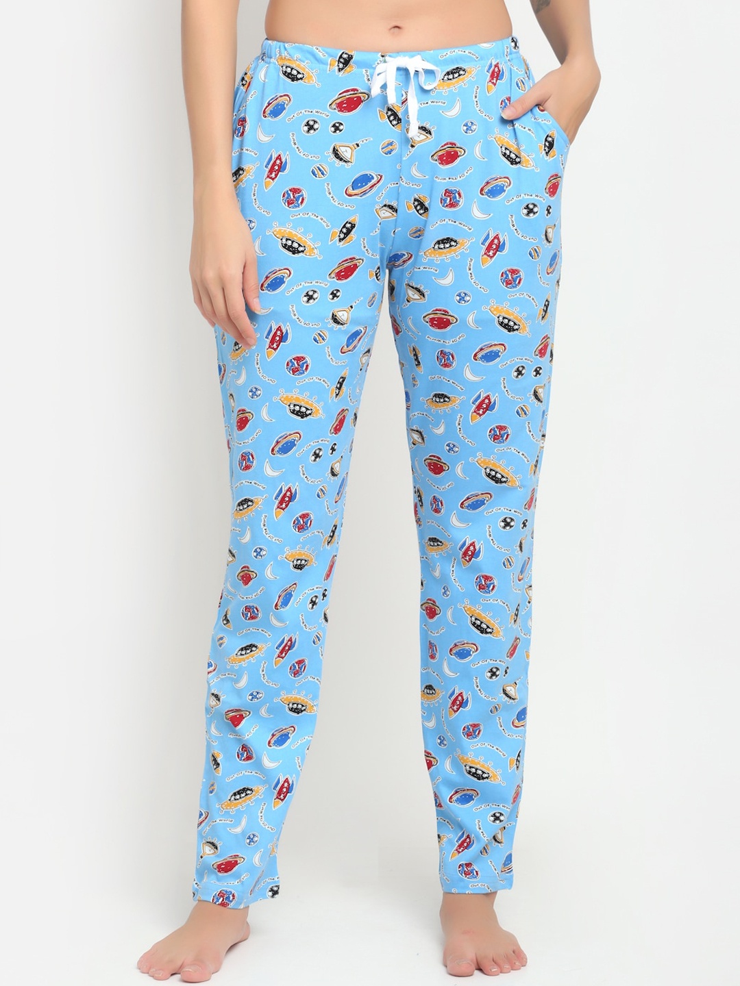 

Kanvin Women Blue & Maroon Printed Pure Cotton Lounge Pants