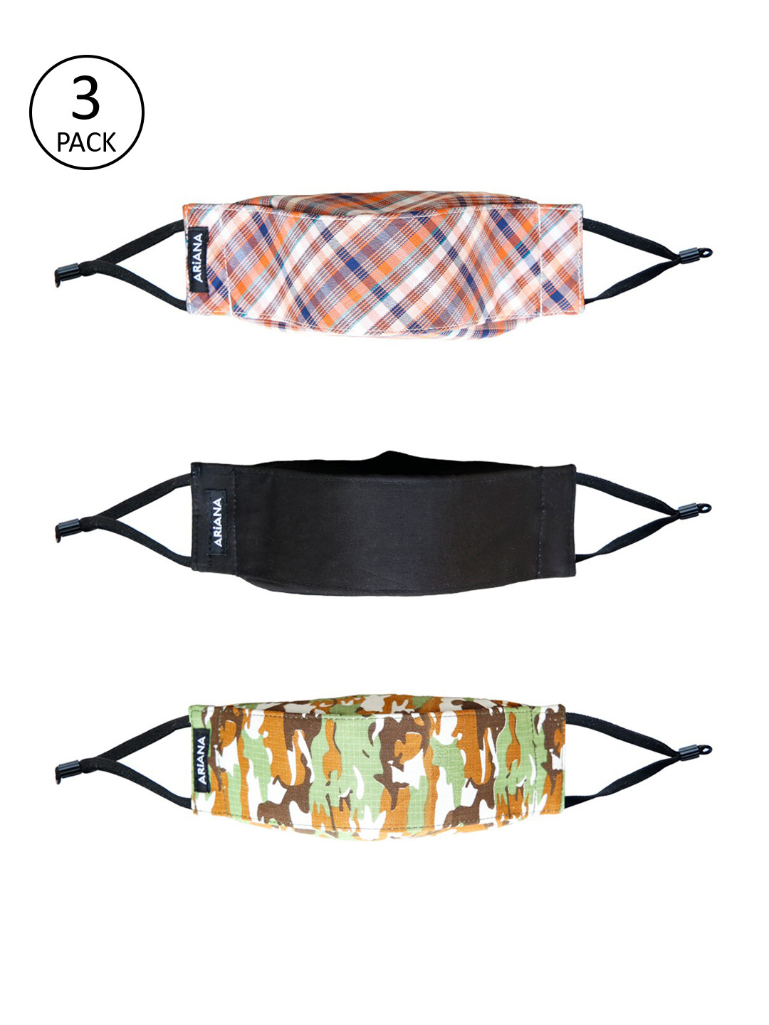 

Ariana Adult Pack of 3 7-Ply 5 Layer SSMMS Filter Reusable Pure Cotton Protective Masks, Orange