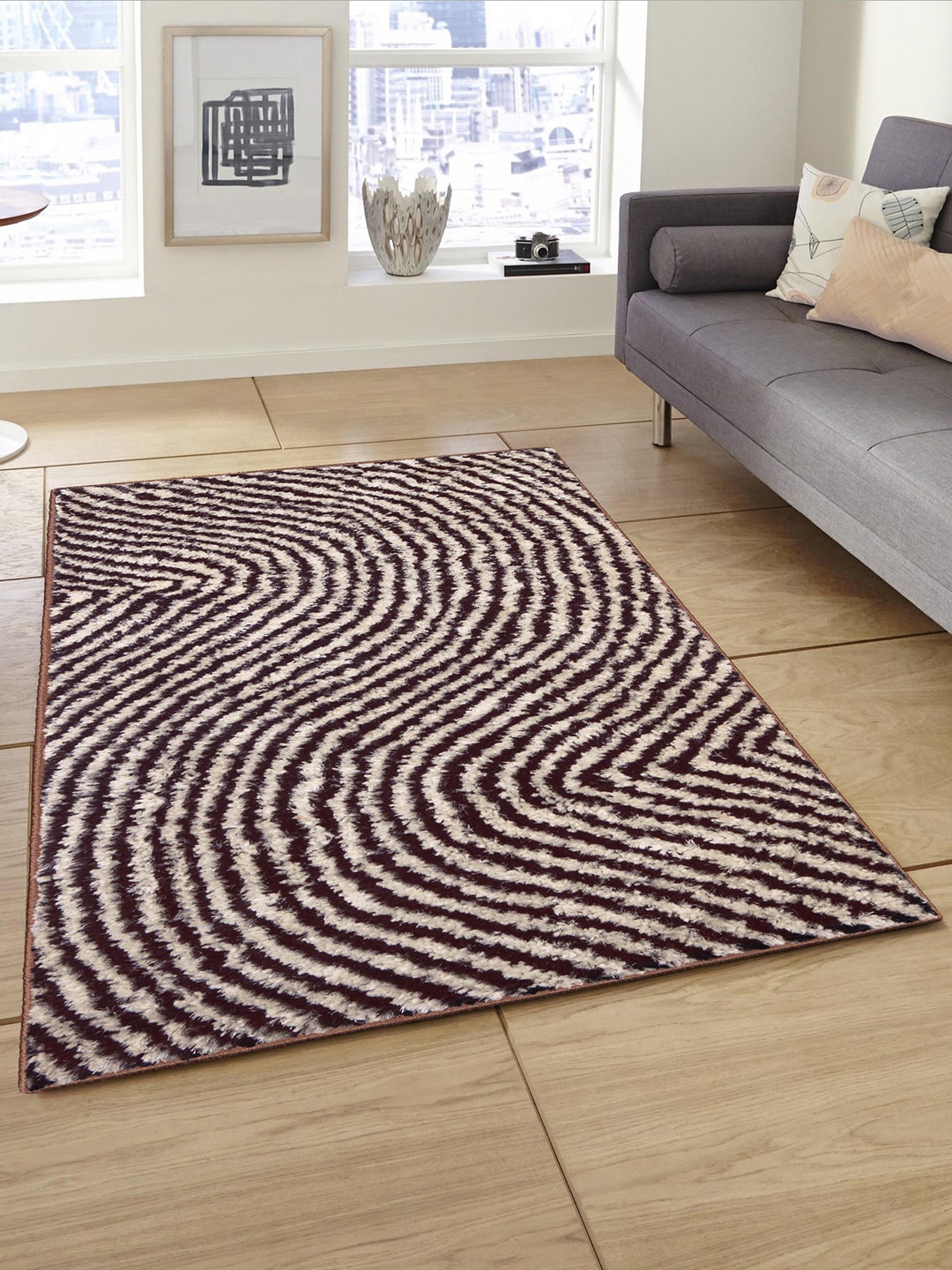 

Story@home Beige & Brown Striped Anti-Skid Area Carpet
