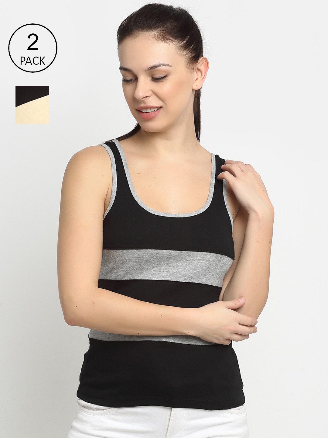 

Friskers Women Multicoloured Pack of 2 Colourblocked Tank Top, Multi