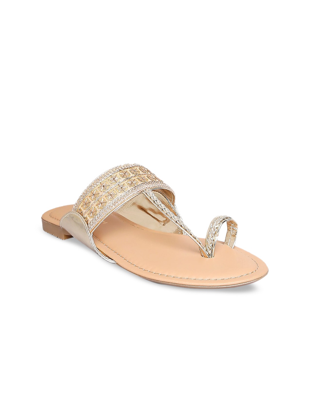 

Forever Glam by Pantaloons Women Gold-Toned Leather One Toe Flats