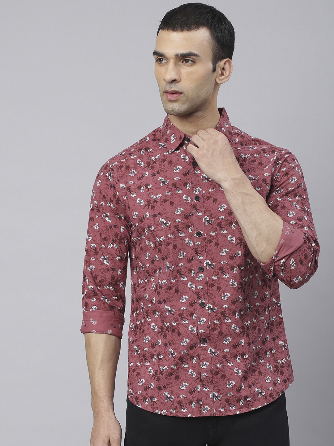 

Dennis Lingo Men Pink Comfort Slim Fit Floral Printed Pure Cotton Casual Shirt
