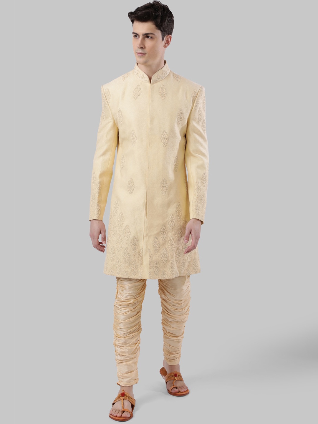 

Ethnix by Raymond Men Beige A-Line Kurti with Pyjamas