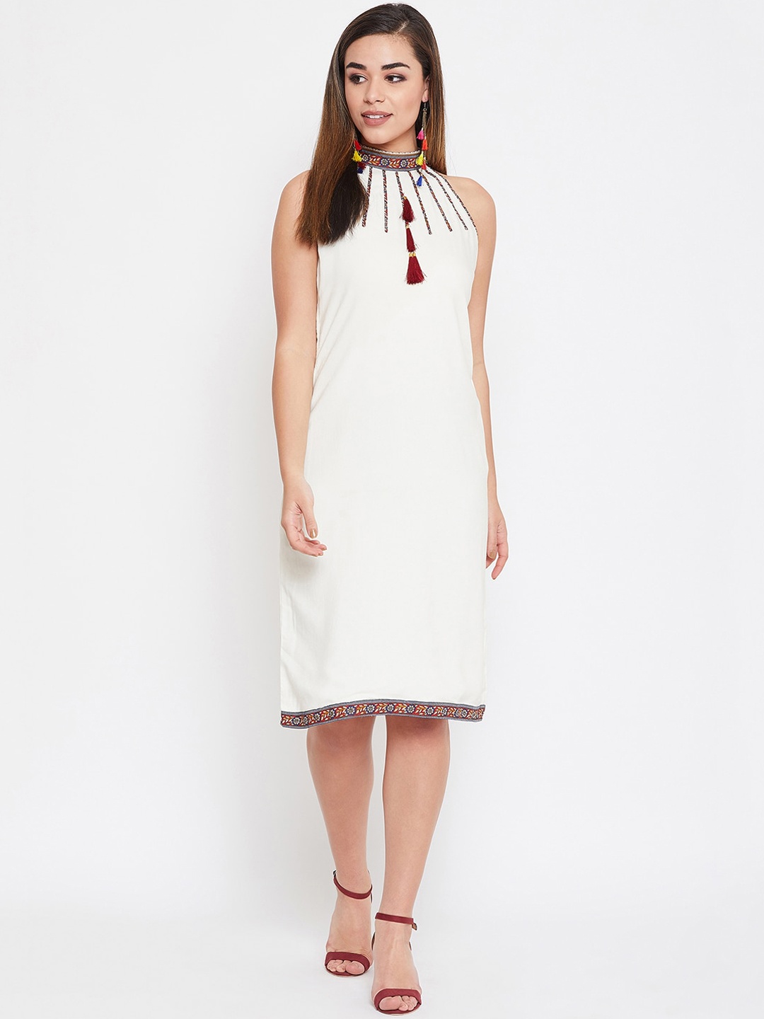 

TULIP 21 Off White Floral Choker Neck Sheath Dress