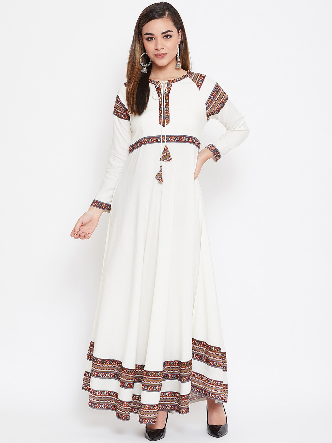 

TULIP 21 Off White Floral Tie-Up Neck Maxi Dress