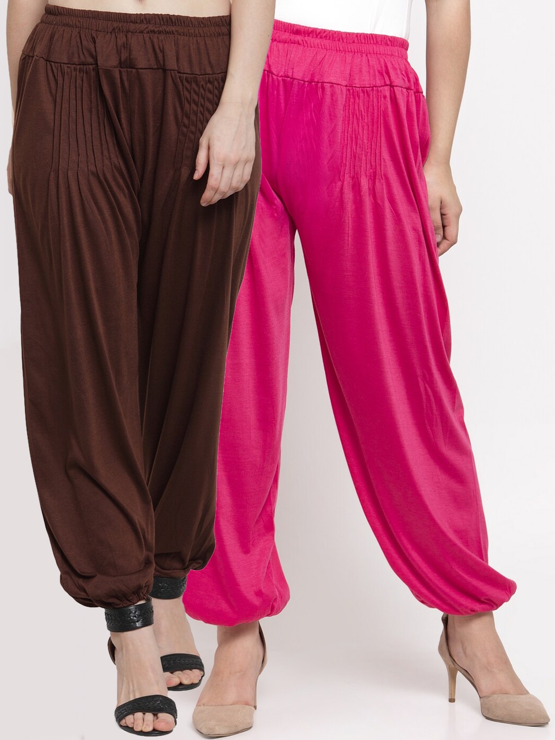 GRACIT Women Pack Of 2 Solid Harem Pants, Pink