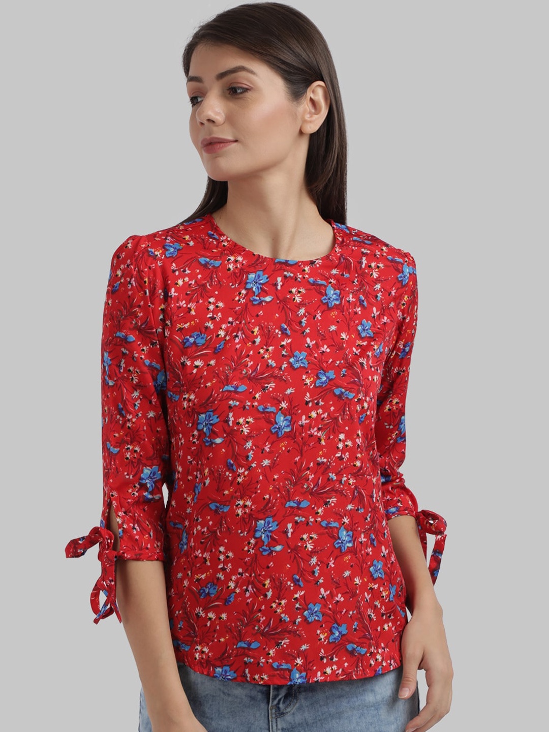 

Parx Red Floral Print Regular Top