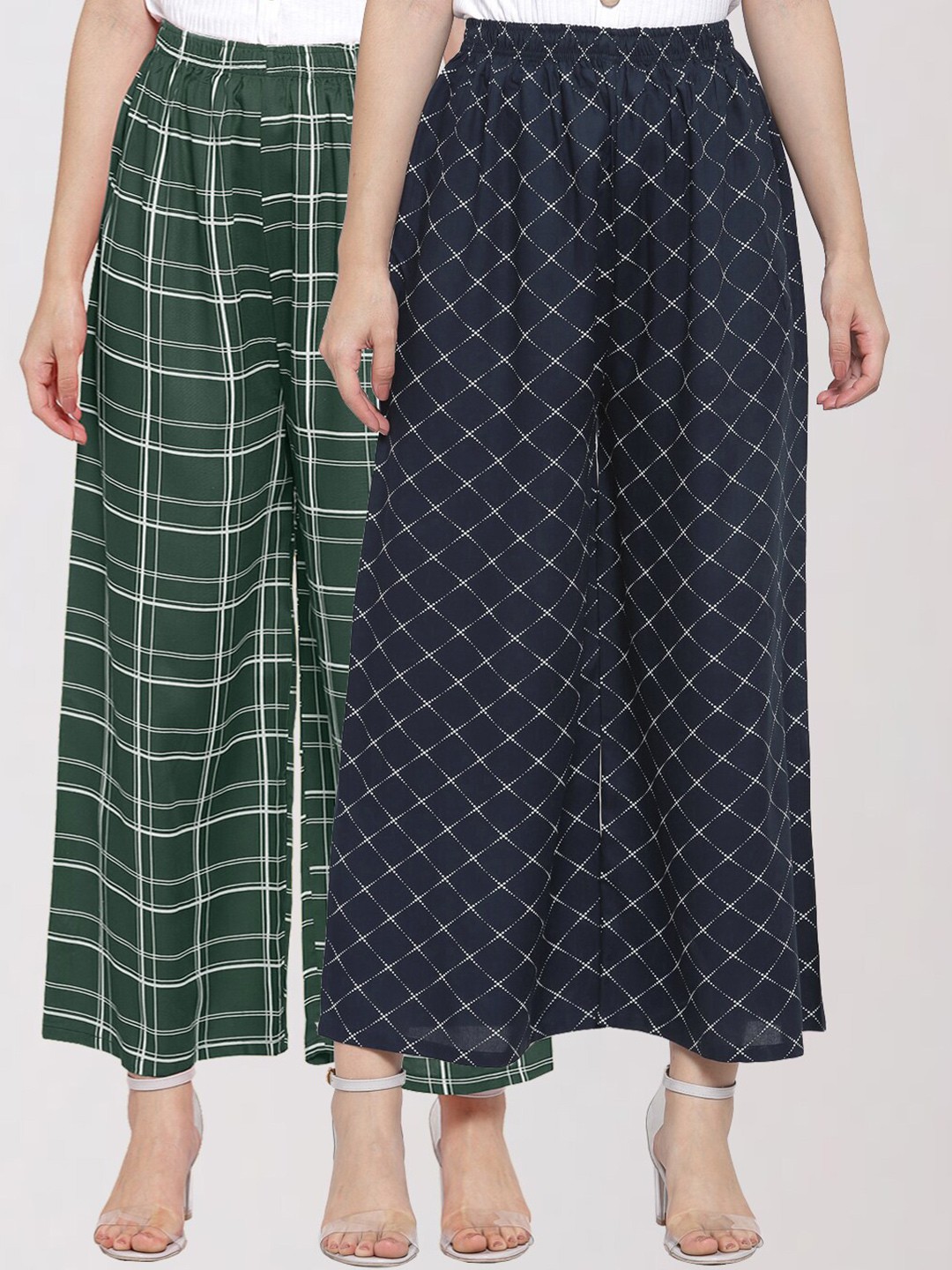 

KLOTTHE Women Multi Printed Set of 2 Wide Leg Palazzos, Green