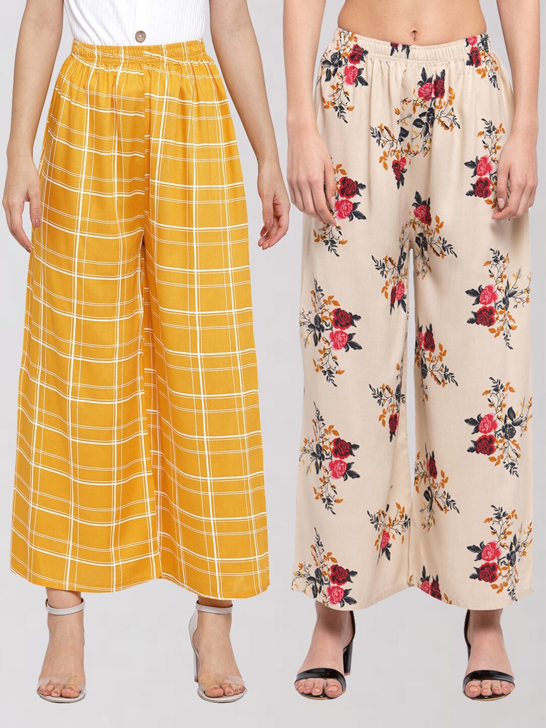 

KLOTTHE Women Yellow & Cream-Coloured 2 Floral Printed Palazzos