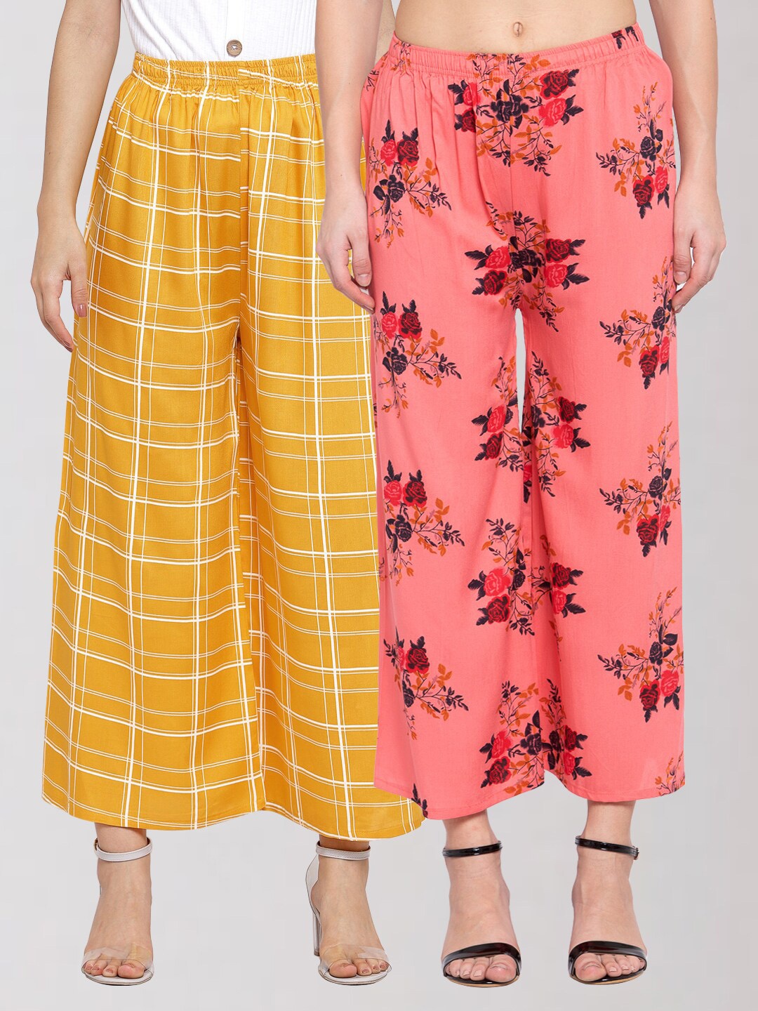 

KLOTTHE Women Peach-Coloured & Yellow 2 Floral Printed Palazzos