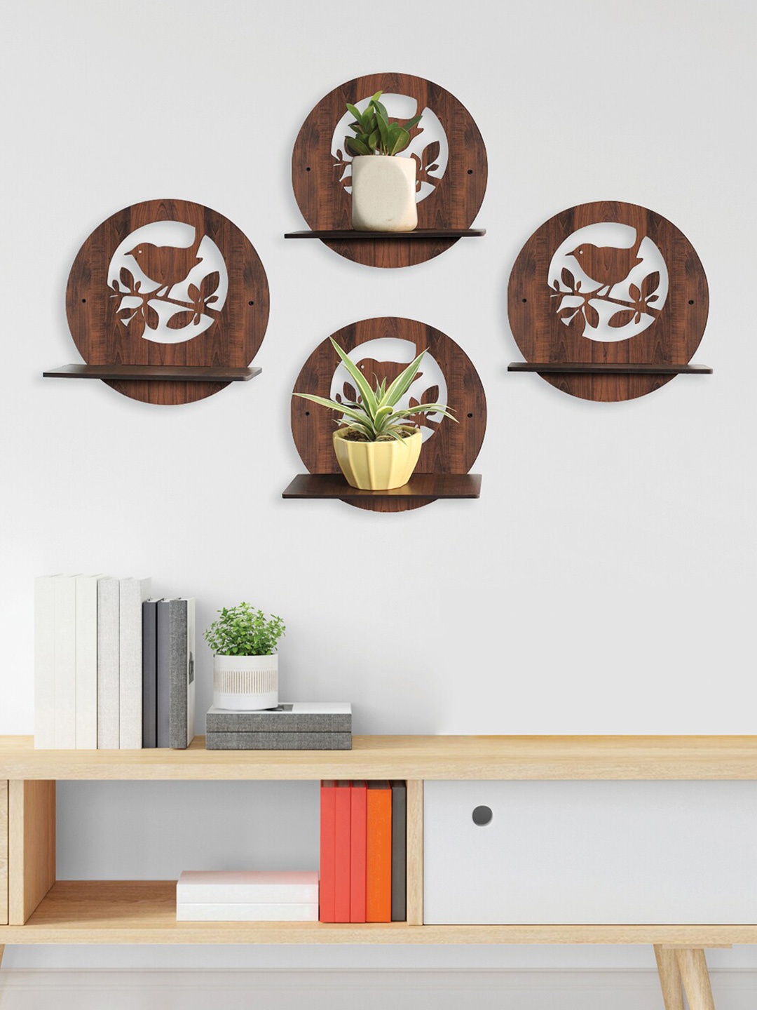 

RANDOM Set Of 4 Brown MDF Basic Wall Shelves