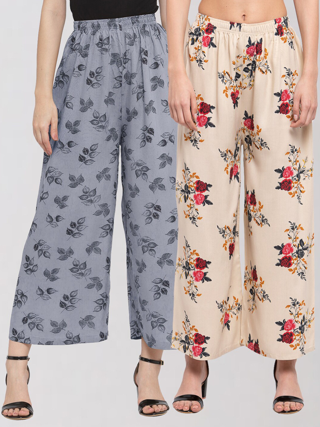 

KLOTTHE Women Blue & Peach-Coloured Pack of 2 Floral Printed Palazzos