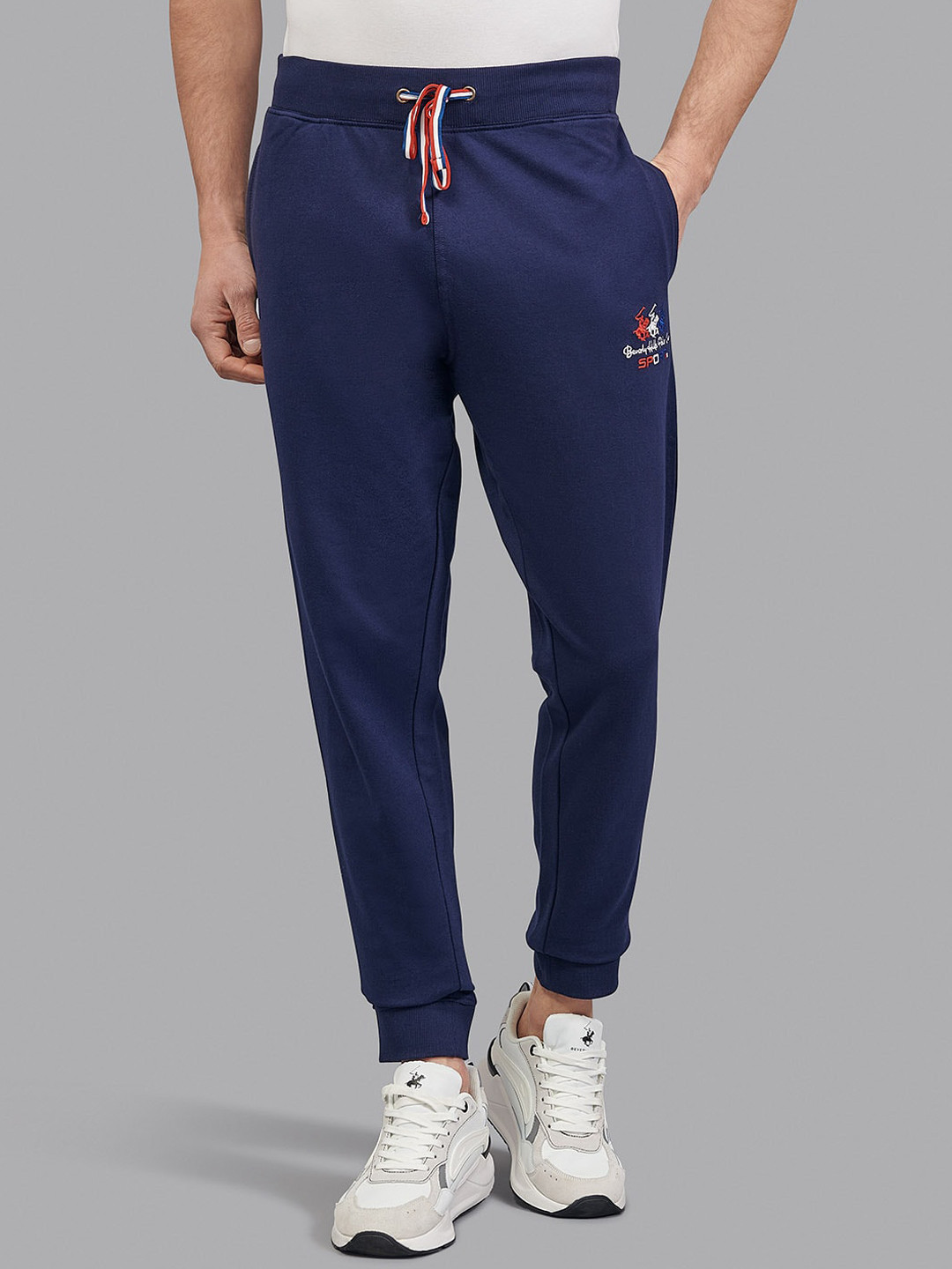 

Beverly Hills Polo Club Men Navy Blue Solid Three On The Straight Cotton Joggers