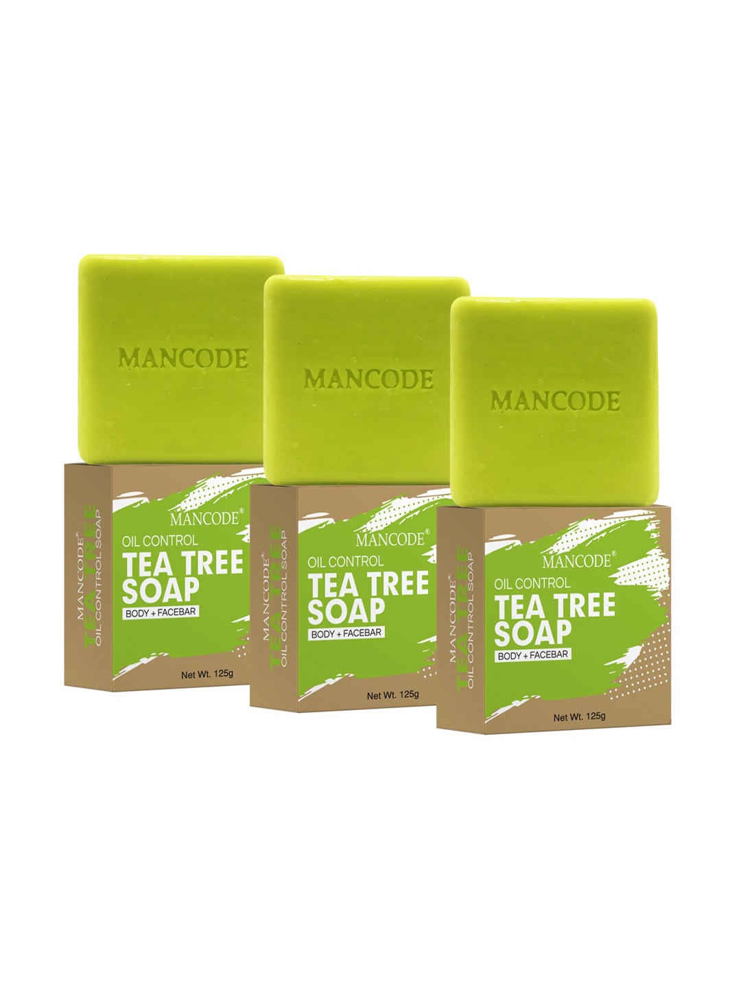

MANCODE Pack of 3 125gm Tea Tree Oil Control Soap, Green