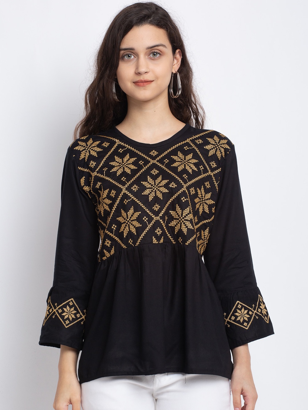 

Miaz Lifestyle Black Embellished A-Line Top