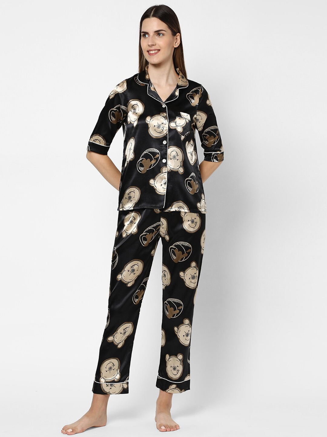 

Sweet Dreams Women Black & Brown Printed Night Suit