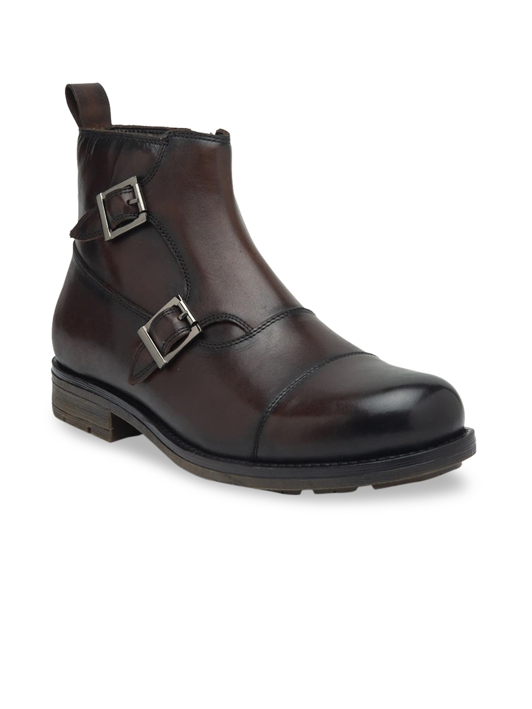 

Teakwood Leathers Men Brown Mid-Top Leather Flat Boots